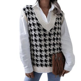 Fongt And Autumn New Sweater Women Casual Knitting Vest Thousand Bird Case Jacket Women's