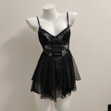Fongt Sexy Pajamas High-End Ballet Mesh With Chest Cushion Steel To Seeto-Back Sling Skirt Suit