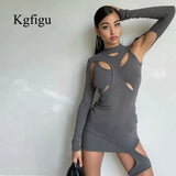 2021 Fall New Style Rib Black Dresses Women Sexy Cut Out Bodycon Soft Mini Vestidos Lady Elegant Long Sleeve
