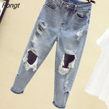 spring summer autumn new Big size women fashion casual Denim Pants woman female ripped jeans for women