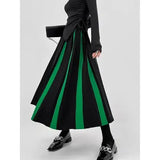 Knitted Women's Skirts Black White Color Matching Vertical Stripe Crochet Skirt Winter Thickening High Waist Slim