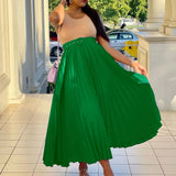 High Waist Pleated Long Skirt With Belt-Outfit