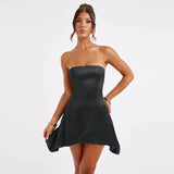 Strapless Large Back Bow Satin Mini Dress-Outfit