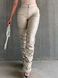 Stacked Pu Leather Pants-Outfit