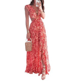 Fongt Women's Fall 2024 New Print Deep V Sexy Waist Long Pleated