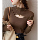 Fongt Women's Winter Atmosphere In The Winter Blouse Spring And Autumn 2023 New Design Sense Hollow Knit