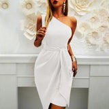 Inclined Shoulder Solid Sleeveless Belt Party