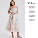 Fongt 24 Years Broken Flower Bohemian Wind Waist Show Thin Back Holiday Wind Sling Medium Long Dress 88104-Outfit