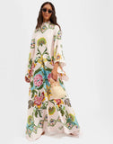 Fongt Women's New Summer Printing Seven-Sleeve Collar Dress