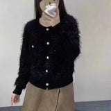 Autumn Knitted Cardigan Women's Coat Furry Sweater Red Advanced Sense Temperament Retro French Dress Tide-Outfit