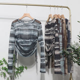 Round Collar Tie-Dye-Print Slim Long-Sleeved T-Shirt T-Shirt T-Shirt With Sunscreen