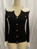 Fongt Temperament French Elegant Lotus Side Knitted Cardigan Woman 2024 New Top Hit Color Single Buckle Knitted