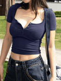 Solid Color Short Sleeve Tee-Outfit