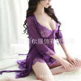 Piece Lace Sexy Pajamas Adult Sex Underwear Perspective Lady Gauze Halter Sleeping Skirt-Outfit
