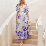 Fongt 2025 New Women's Beach Dress Body Swings Four-Sided Bullet-Printed Long