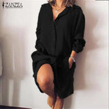 2022 ZANZEA Women's Blouse Casual Shirt Vestidos Fashion Button Long Sleeve Shirts Female Lapel Work Blusa Tunic