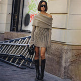 Sheer Knitted Off-Shoulder Mini Dress-Outfit