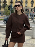 Fongt Women's 2025 Autumn Balloon Version Round-Neck Short Jacket + Mini Half-Bed Short Dress Two-Piece Set B4