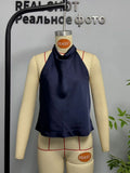 Fongt Summer New Silk Tatami Temperament Hanging Neck Blouse
