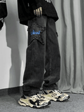Men's Distressed Star Embroidered Loose Jeans-Outfit