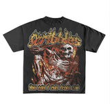 New Skull Print Mode Short-Sleeved Round-Collar Street Wash Hip-Hop Fashion Brand Retro Loose T-Shirt-Outfit