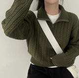 Vintage Lapel Neck Cable Knit Sweater-Outfit
