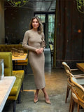 Fongt Autumn And Winter Sweater Dress Lady Knit Round Collar Pit Solid Color Tight Dress Woman