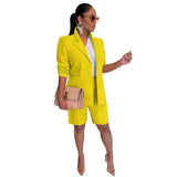 Color Women's Polyester Coat Shorts Two-piece