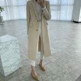 Autumn Winter Notched Double Breasted Jacket Slim Black Women Long Blazers Office Lady