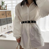 Fongt Lady Square Buckle Casual All-Hole Belt Korean Version Student Decoration With Jeans Black Belt Female-Outfit