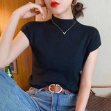 Fongt Collar Bottomed Shirt Women With A New Short-Sleeved Knitted Shirt Slim 2025 Spring And Autumn Thin Vest Short