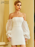 2022 New Autumn White Off Shoulder Bandage Dress Sexy Long Sleeve Lace Women Club Celebrity Runway Party Dresses