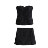 Fongt Women's Clothing 2025 Spring New Sexy 4 Color Tight Single-Breasted Breast Small Vest + Short Skirt Set