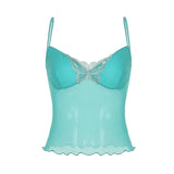 Fongt Bo Butterfly Embroidery Design Mesh Splicing Sling Sling Vest Sexy Perspective V Collar On-Back