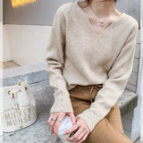 Lazy Wind Loose V-Neck Knit Sweater Female Autumn Winter New Large Size Soft Waxy Inside The Design Feeling Bottom Jacket-Outfit