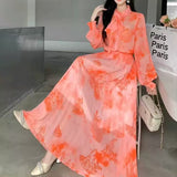 Fongt Wind Two Sets Of Female High-Grade Bow Tie With Lantern Sleeve Print Shirt Pendant Half-Body Skirt