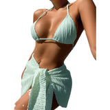 Fongt New Swimsuit Show Back Sexy Solid Color Bikini Gauze Skirt Bikini Three-Piece