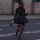Black Turtleneck Sheer Long Sleeve Satin Mini Dress-Outfit
