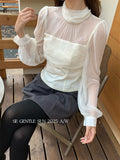 Fongt Xixi 2025 Autumn White Standard Elegant Temperament Pure Chiffon High-Collar Thin Velvet Shirt 89632