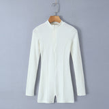 Spring Style Knitted Slim Zipper Long-Sleeved Solid Color Jumpsuit-Outfit