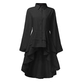 ZANZEA Fashion Women Ruffles Hem Blouse Elegant Lapel Neck Swallowtail Shirts Solid Long Sleeve High Waist Tops Irregular