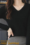 Women Sweater Long Sleeve Top Knitted Pullover V-Neck Fashion Sweater Woman Winter 2023 Basic Female Clothing Soild OL