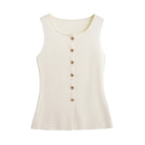 Fongt Explosion Women's Fashion Vest Gold Buckle Trim