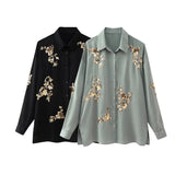 Spring Sequins Set With Loose Shirt Sequins And Straight Trousers-Outfit