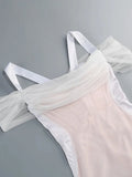 Silver Bustier Off-Shoulder Mesh Midi Dress-Outfit