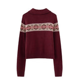 Vintage Polo Collar Zip Up Knit Cardigan-Outfit
