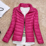 Spring And Autumn Winter Light Down Jacket Female Pure Color Standing Collar Slim Plus Large Size Short Coat Tide Direct Sales-Outfit