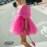 Short Sleeve Puff Tulle Mini Dress-Outfit