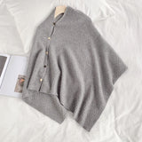 Women Versatile Knitted Scarf Solid Wraps Poncho Sweater with Buttons Autumn Winter Warm Shawl Cape