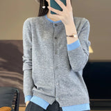 Fongt And Autumn New Style Spell Color False Two Knit Cardigan Female Fashionable Foreign Style Contracted Sweater Casual Show Thin Long Sleeve Coat-Outfit